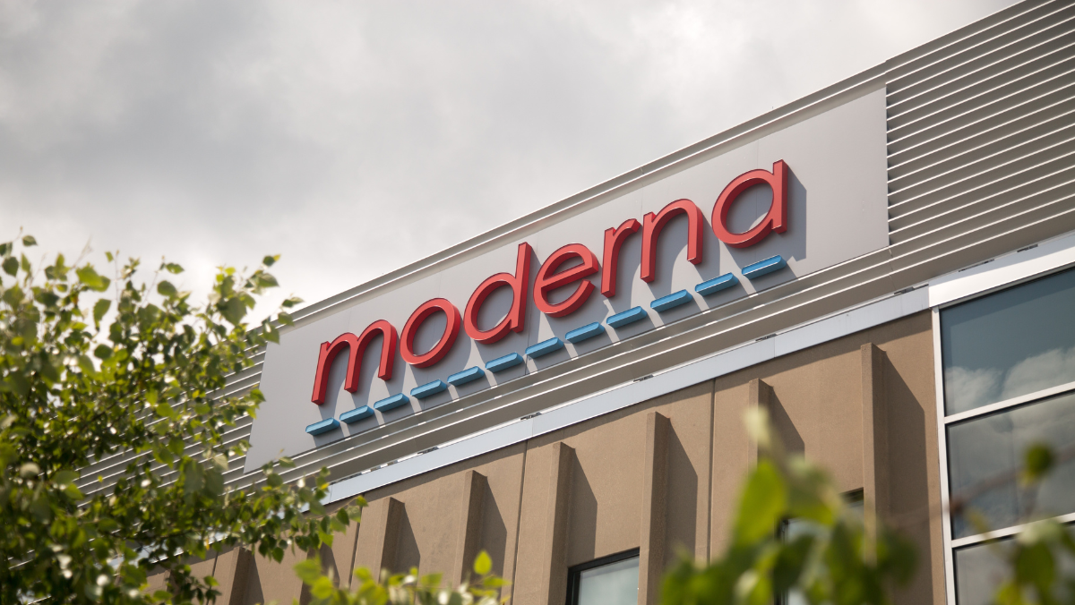 Moderna sign at UK mRNA research and manufacturing hub in Oxfordshire