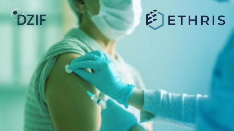 Healthcare professional administering vaccine injection to masked patient